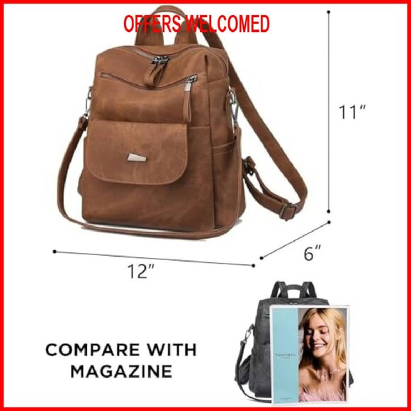 PU Leather Backpack Purse Women's Multipurpose Travel Handbag Shoulder Bag - Picture 5 of 7